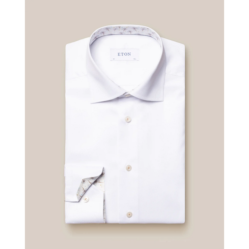 Eton Contemporary Fit - White Signature Twill Shirt - Floral Contrast Details